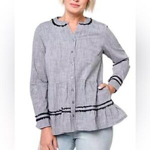 LOGO by Lori Goldstein button down tiered chambray shirt